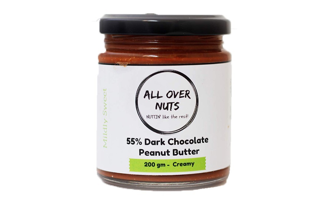 All Over Nuts 55% Dark Chocolate Peanut Butter Creamy   Glass Jar  200 grams